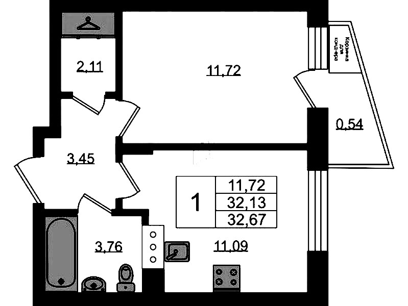 1-комнатная квартира 32.67 м², 6/11 эт., ЖК «VEREN NORT Сертолово»